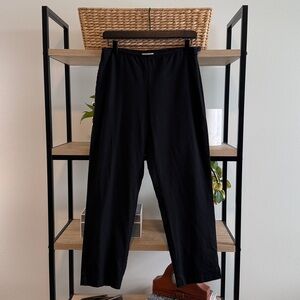 Eileen Fisher MidRise Black Elastic Waistband Cotton Twill Straight Ankle Pant S